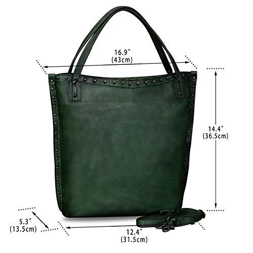 Ivtg Genuine Leather Shoulder Bag For Women Work Tote Vintage Handmade Top Handle Large Capacity Handbag Satchel Purse (Green) #TOP4