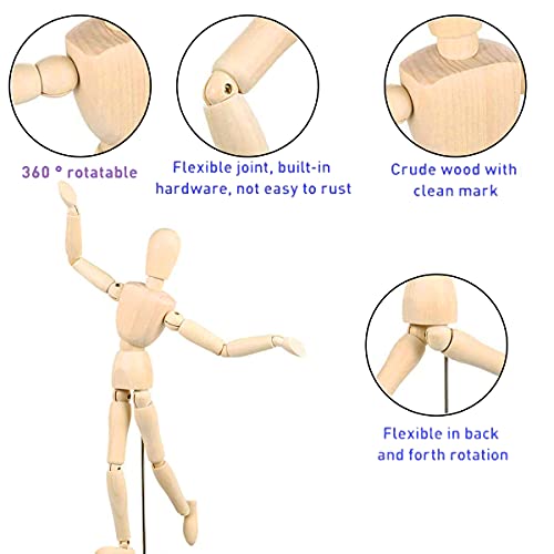 Gliederpuppe,Osuter 3 Stück Mannequin aus Holz,Kunstfigur zum Malen und Zeichnen,Flexibler Mannequin,Holzpuppe,Zeichenpuppe aus Holz,Ideale Holzpuppe zum Zeichnen(20cm,14cm,11.4cm)