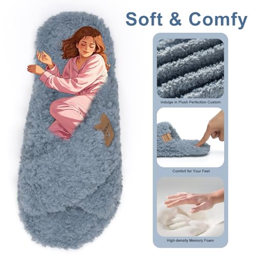 Image of GOEWY Fuzzy Open Toe Slippers for Women Cozy Memory Foam House Shoes Indoor | Cute Cross Band,Soft Faux Fur,Anti-slip Sole Outdoor,Machine-washable,Lightweight,Slip on Gifts for Women,Mom and Bridesmaid