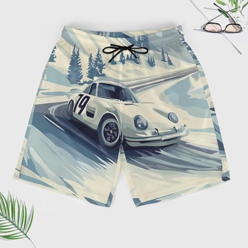 Snow Mountain Racing Car Beach Shorts for Men Swim Trunks Quick Dry Swim Shorts with Compression Liner Pocket3