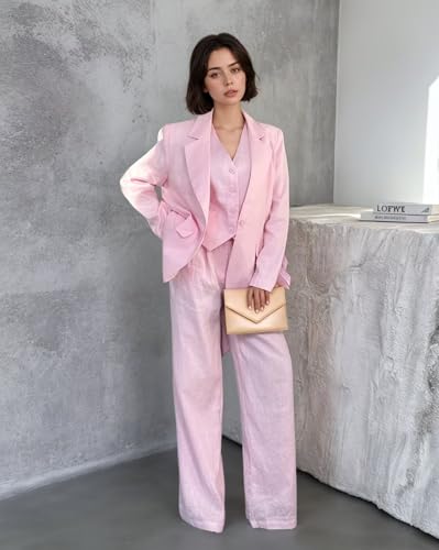 LEWIJO White Linen Suits for Women - Elegant 3-Piece Summer Casual Blazer Vest Pants Set in Size Small - Image 6