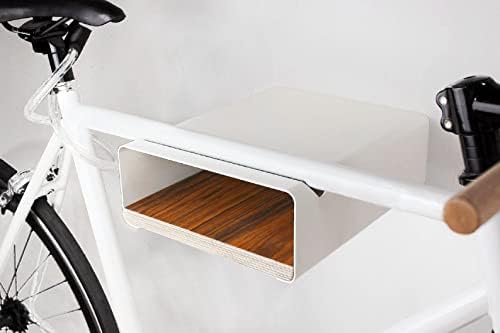 STIKE Bike Rack Shelf – Multifunctional Wall-Mounted Bike Hanger with Shelf – Premium Bamboo and Aluminum Wall Mount Shelf Bike Stand – Japanese Minimalist Display Shelf for Bicycles (White)