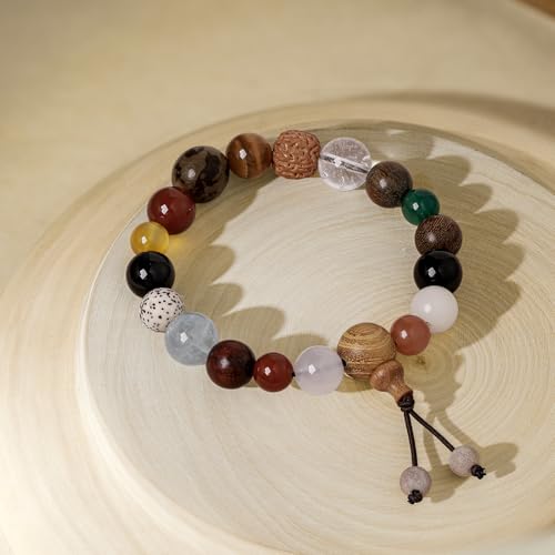 18 Beads Bracelet Eighteen Seeds Bodhi Buddhist Healing Multi Gemstone Beaded Stretch Bracelets Chinese Culture Blessing Pray Jewelry for Women Mens Gifts 7.1"/18CM J19161773