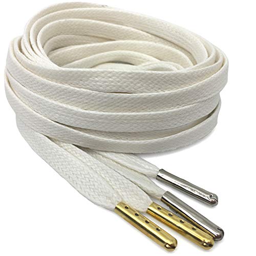 Yjrvfine 1/3" Flat Waxed Cotton Shoelaces White With Metal Tips 55 Inch [2 Pair] #TOP3