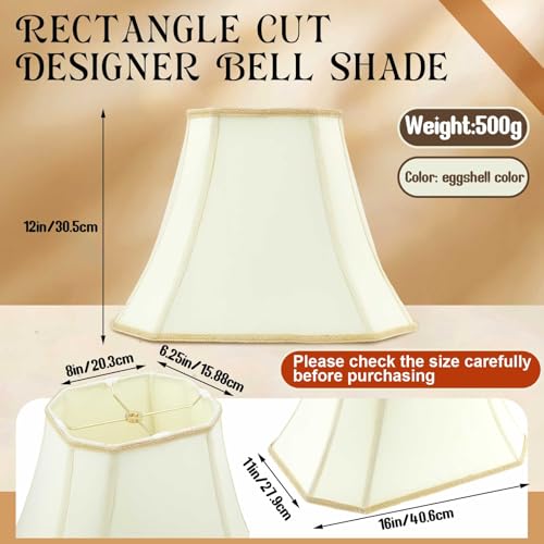 Image of Glooglitter Set of 1 Bell Lamp Shade 6.25 inch x 8 inch Top 11 inch x 16 inch Bottom 12 inch High (Spider) Rectangle Cut Square Replacement Vintage Silk Lampshade for Table Floor Living Room Bedroom (Eggshell)