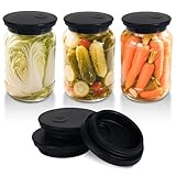 Kinggrand Kitchen Silicone Fermenting Lids Waterless Airlock Fermentation Tops Wide Mouth Fermenter Caps for Pickles, Kimchi and Fermented Probiotic Food 3 Pack Black (Jars Not Included)
