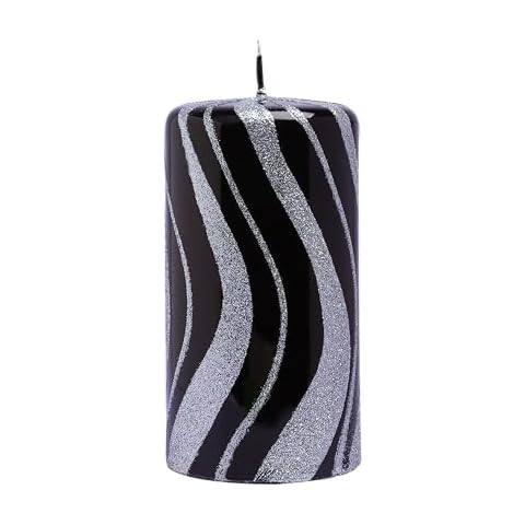 Black and Silver Glitter Pillar Candles Cover