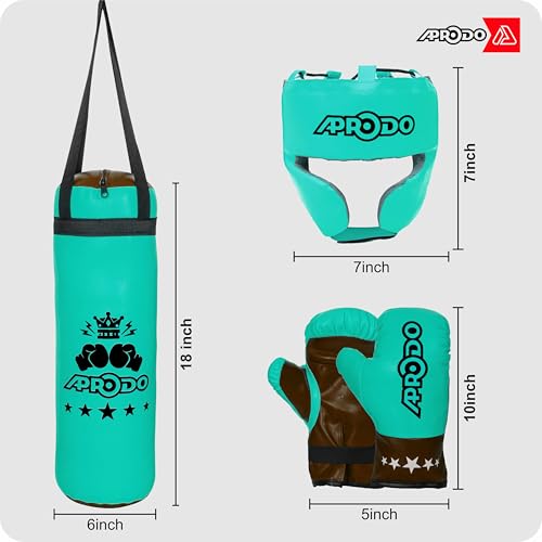 Image of Aprodo Pack of 4 Kids Boxing Kit Set | Punching Bag for Karate | Bounce-Back Martial Arts Bag for Boys & Girls for Age 3 4 5 6 7 8 Years to Relieve Energy and Build Skills (Green-Black)