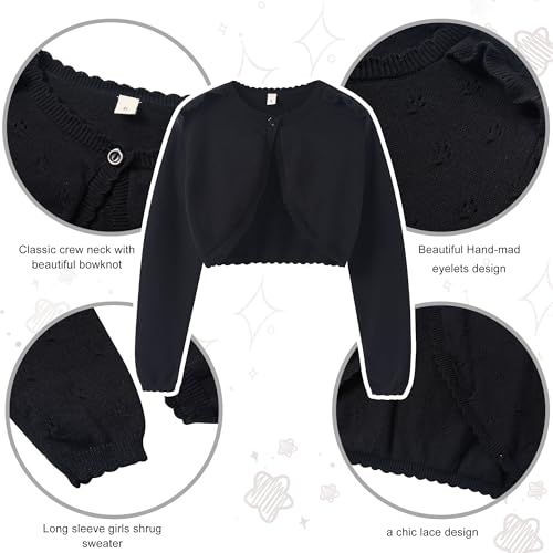 Image of Girls Long Sleeve Cardigan Kids Button Closure Knitted Bolero Shrug Girls Sweaters Tops