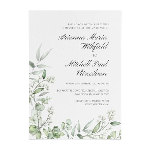 XOXOKristen Personalized Greenery Wedding Invitations with Envelopes, 5x7 inch Custom Wedding Invitation Set printed on textured cardstock, Country, Rustic, Floral Wedding invites (Invitation)