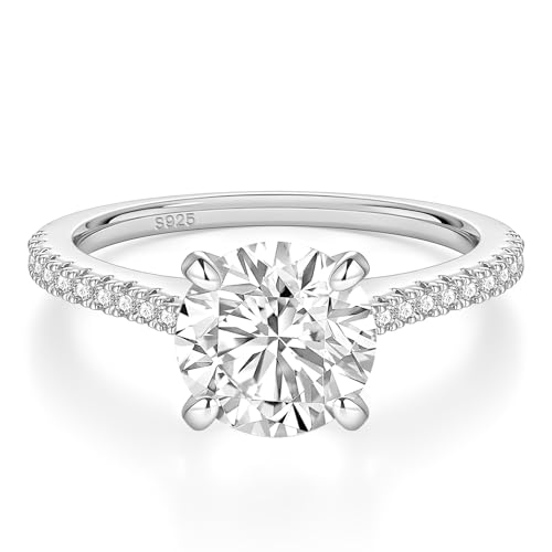 Bague de fiançailles Argent Sterling 925 solitaire rond zircone bague de promesse halo
