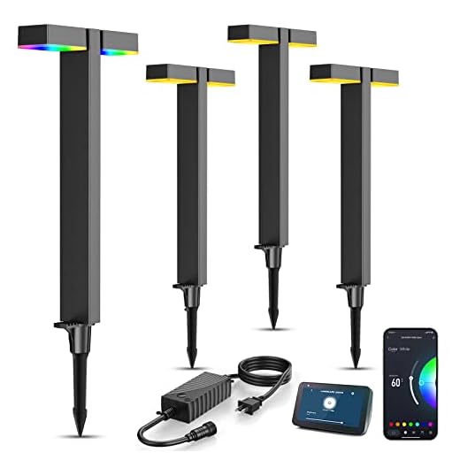 XMCOSY+ Low Voltage Landscape Lights, 400LM Smart Pathway Lights with APP Control, Adjustable Dual-Head Warm White & RGB, Works with Alexa, 12V 8W Outdoor Path Lights for Garden Lawn Walkway(4 Pack)