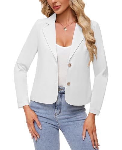 MINTLIMIT Cotton Linen Blazer for Women Button Front Long Sleeve Suit Jacket Lightweight Casual Work Office Blazer Tailored Outfit,White,M