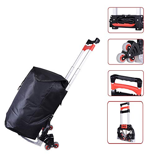 Diable pliant,chariot à Bagages - Capacité De Chargement De 60 Kg, Tige En Alliage D'aluminium, Châssis Monobloc, Avec 6 Roulettes Pour Le Transport Des Bagages, Le Voyage Et Le Déménagement,Trolley-2 Cover