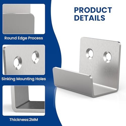 Image of 4 Pcs Tile Display Wall Hanger, Stainless Steel Wall Mounted Tile Bracket, Heavy Duty Tile Hanger with Mounting Screws for Mirrors, Picture Frame Ceramic Wall Display Silver
