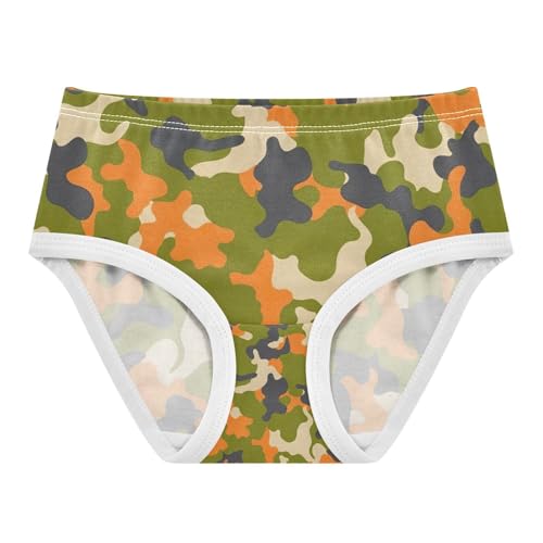 Toddler Briefs, Camouflage Olive Green Girls Cotton Underwear, 2–8 Years