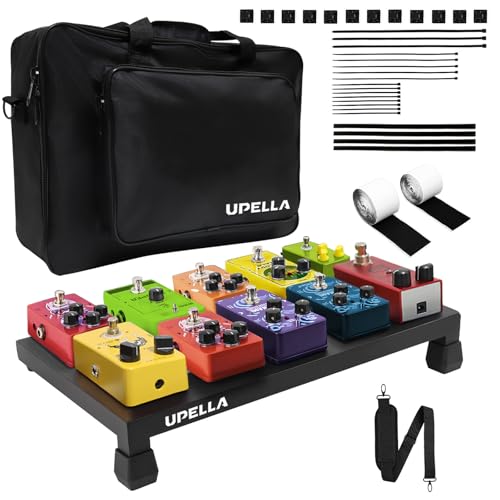 UPELLA Guitar Pedal Board with Carry Bag Hook Loop, 15'' x 8.66'' Aluminum Alloy Lightweight Guitar Effect Pedalboard, Black