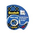 Scotch Wall-Safe Tape, 1 Rolls Sticks Securely, Removes Cleanly, Invisible, Designed for Displaying, Photo Safe, 3/4 in x 650 in (183)