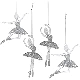 com-four® 4X Ballerina Tänzerin als Christbaumschmuck - Tänzerin als Weihnachtsdeko - Glitzernde Anhänger für das Weihnachtsfest (silberfarben - Ballerina - 4 Stück)