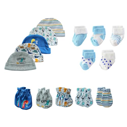 Image of JELYLOVE 15 Pack Unisex New Born Boy Girls Hats Mittens Socks Sets Cotton Soft Infant Accessory 0-6 Months Baby Essentials