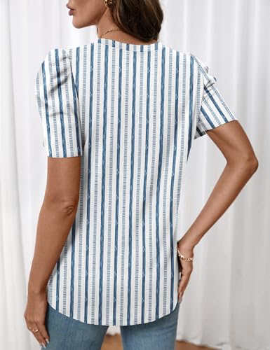 Image of LOMON Spring Summer Tops for Women 2026 V Neck Puff Short Sleeve Tops Fashion Trendy Work Blouses Dressy Casual S-XXL