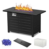 R.W.FLAME Chimenea para exterior de 43 pulgadas cuadrada de metal para fogatas – Mesa de fogata de propano con rocas de lava, 50000 BTU