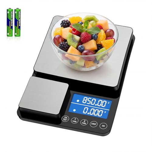 Diyife Balance de Cuisine Haute Précision à Double Plateforme[500G/0.01G & 15Kg/1G], Balance Alimentaire, Accumulation De Poids, Écran Lcd Rétroéclairé, Arrêt Automatique