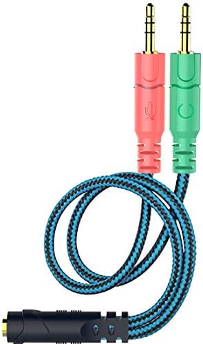 ENVEL Headphone and Microphone Splitter Cable for PC 3.5mm Jack Adapter Convertors 3.5mm Headphone/Microphone Transform Female to 2 Dual 3.5mm Male for Computer Simultaneously Y Splitter Audio (Blue)