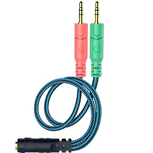 ENVEL Headset and Microphone Splitter Cable for PC Audio Jack Headphones Adapter Convertors 3.5mm Female to Dual Male for Computer Simultaneously Y Splitter