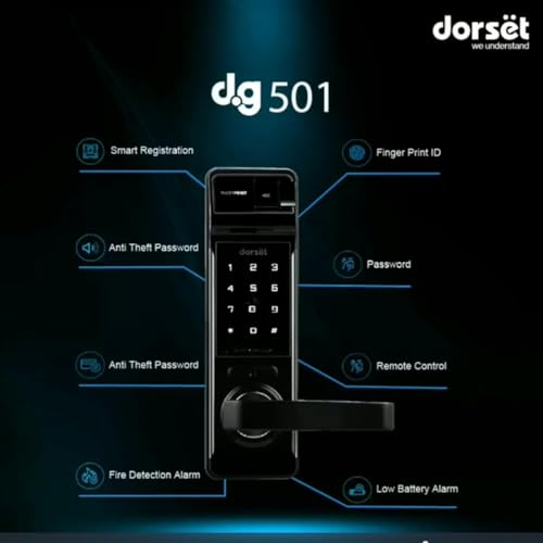 Image of Dorset DG 501 Digital Door Lock | 4 in 1 Access Lock (Biometric, PIN, RFID, Mechanical Key) | up to 200 Unique Fingerprint and up to 50 RFID Card | Free Installation, DG501 IGM, Black
