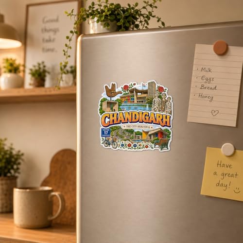 Image of Zesta Wooden Fridge Magnets Set | Refrigerator Decor Magnets for Kitchen | India Souvenir Fridge Magnet Collection | Wooden Magnet for Fridge Door Decoration (Chandigarh)