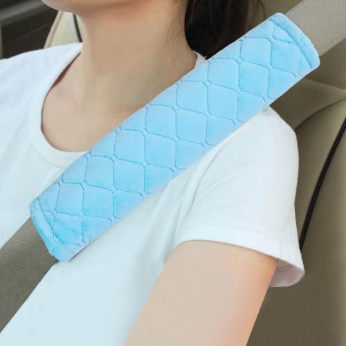 Image of Amooca Soft Auto Seat Belt Cover Seatbelt Shoulder Pad Cushions 2 PCS for a More Comfortable Driving Universal Fit for All Cars and Backpack Light Blue