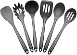StarPack Home Silicone Kitchen Utensil Set with 101 Cooking Tips, X-Large, 13.5-Inch (6 Piece Set) - Gray / Black