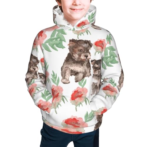 Puppies and Flowers Kid Hoodies Boys Sweatshirts Girls Pullover with Pocket3