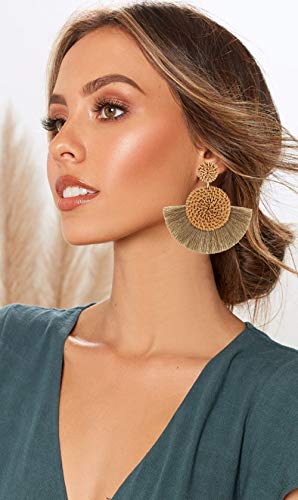 Rattan Shell Earrings Boho Handmade Tassel Woven Straw Wicker Drop Earring Shell Dangle Earrings For Women Girls #TOP2