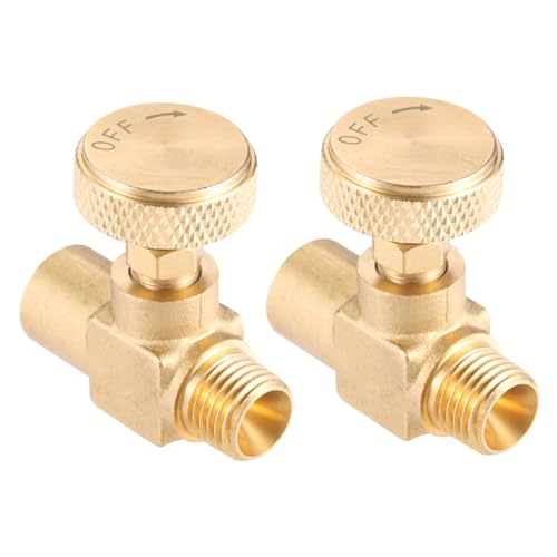 Yetaha 2Pcs 1/4 Inch Female Npt X 1/4 Inch Male Npt Needle Valve Heavy Duty Brass High Pressure Propane Lpg Gas Flow Control Needle Valve Premium Replacement Hardware Instrument Wheel Handle Connection Golden cover