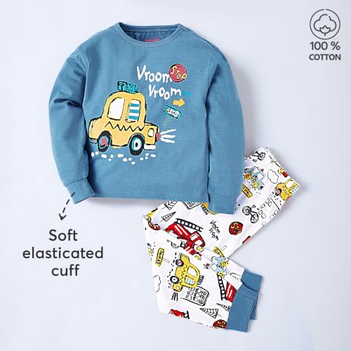 Image of Hopscotch Boys Multi Coloured Vehicle Print Top And Pajama Set