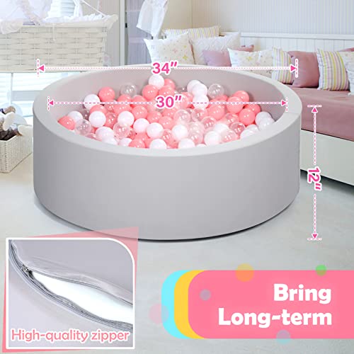 Moncoland Round Foam Kids Ball Pit for Toddlers, Large Baby Ball Pit with Soft Sponge Kids Play Tent Ball Pool, Children Gift Idea for Baby Infant Indoor and Outdoor Game (Gray)