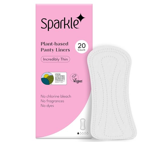 Sparkle Panty Liners for Women, Plant-Based Daily Pantiliners | Organic Panty Liner | Pads for Women | Softer Than Cotton Panty Liners |Unscented, Chlorine Free, Flexible (Incredibly Thin, 20 Count)