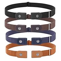4 Pieces No Buckle Stretch Women Belt for Jeans Pants, WHIPPY Buckle Free Comfortable Invisible Elastic Belts (Black Khaki Blue Brown, Fit Pants Size 32-48 Inches)