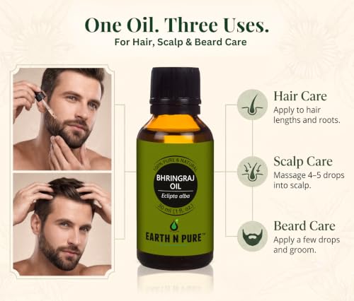 Image of Earth N Pure Bhringraj Oil for Hair Growth 100ml - 100% Pure Oil for Hair Fall Control & Regrowth | Natural Ayurvedic Oil for Scalp Care, Thick & Strong Hair | Herbal Hair Oil