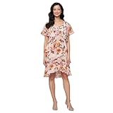 S.L. Fashions Women's Short Sleeve Floral Tiered Chiffon Cocktail Spring/Summer, Wedding Guest Dress Pink Multi