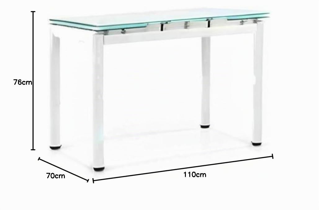 KONTE.DESIGN Tavolo RAPALLO allungabile in vetro bianco opaco e base metallo bianco, 110x70x76 cm