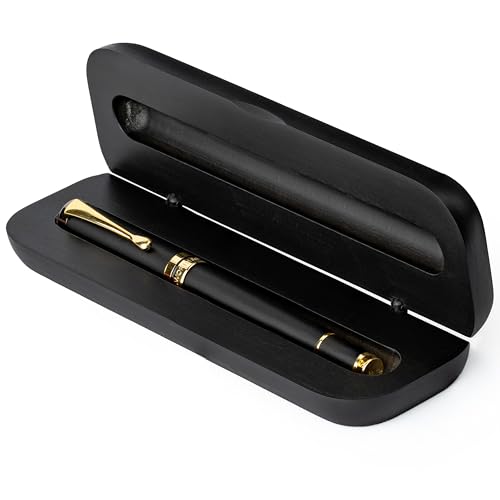 Wordsworth and Black Rollerball Pen - Stylo de luxe époustouflant en bambou bois noir, finition or, rechargeable, meilleur cadeau pour hommes & femmes,...