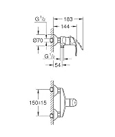 GROHE Eurosmart, Badewannenarmatur (Duscharmatur für die Badewanne, Mischbatterie mit automatischer Umstellung Wanne/Brause, mit integriertem Rücklaufventil, S-Anschlüsse) chrom, 33555002 – Ansicht 2