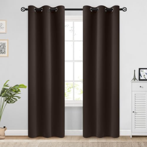 COSVIYA Grommet Room Darkening Dark Brown Curtains 84 inch Long for Bedroom