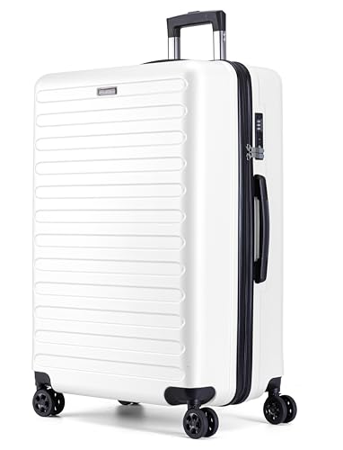FLIEE Large Suitcase Hard Shell | 4 Dual Spinner Wheels | Aluminum Telescopic Handle |TSA 3 Digit Combination Lock | Lightweight Suitcase| Large 28 Hold Check in Luggage | (White, Large 28'')