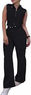 CHICME Women's 2-Piece Summer Set: Zipper Crop Tank & Wide Leg Cargo Pants