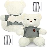 Shappy 2 Sets Christmas Funeral Memorial Gifts Cremation Angel Bear for Ashes Bear Animal with Mini Urn Small Keepsake Urn for Pet Ashes with Wing Spoon for Loss of Loved One(White)
