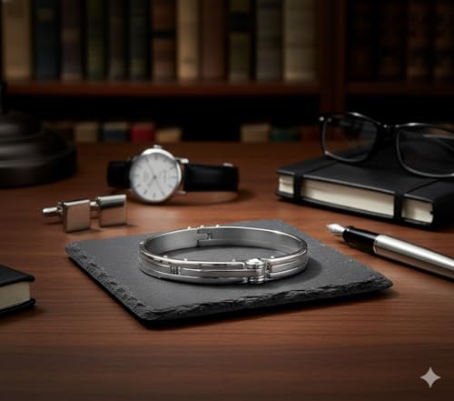 Pulsera de esposas plateada para hombre miniatura 5